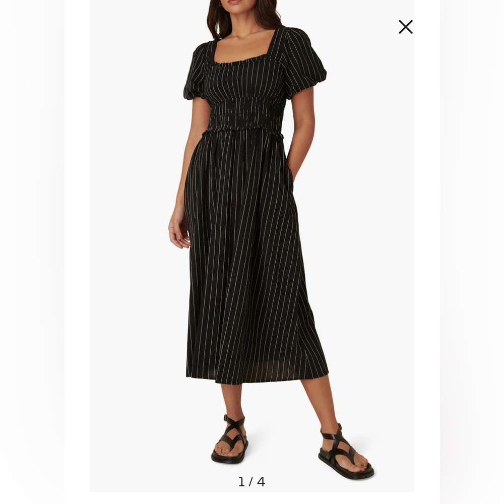 Nobody’s Child Black Pinstripe Midi Dress - Picture 1 of 12